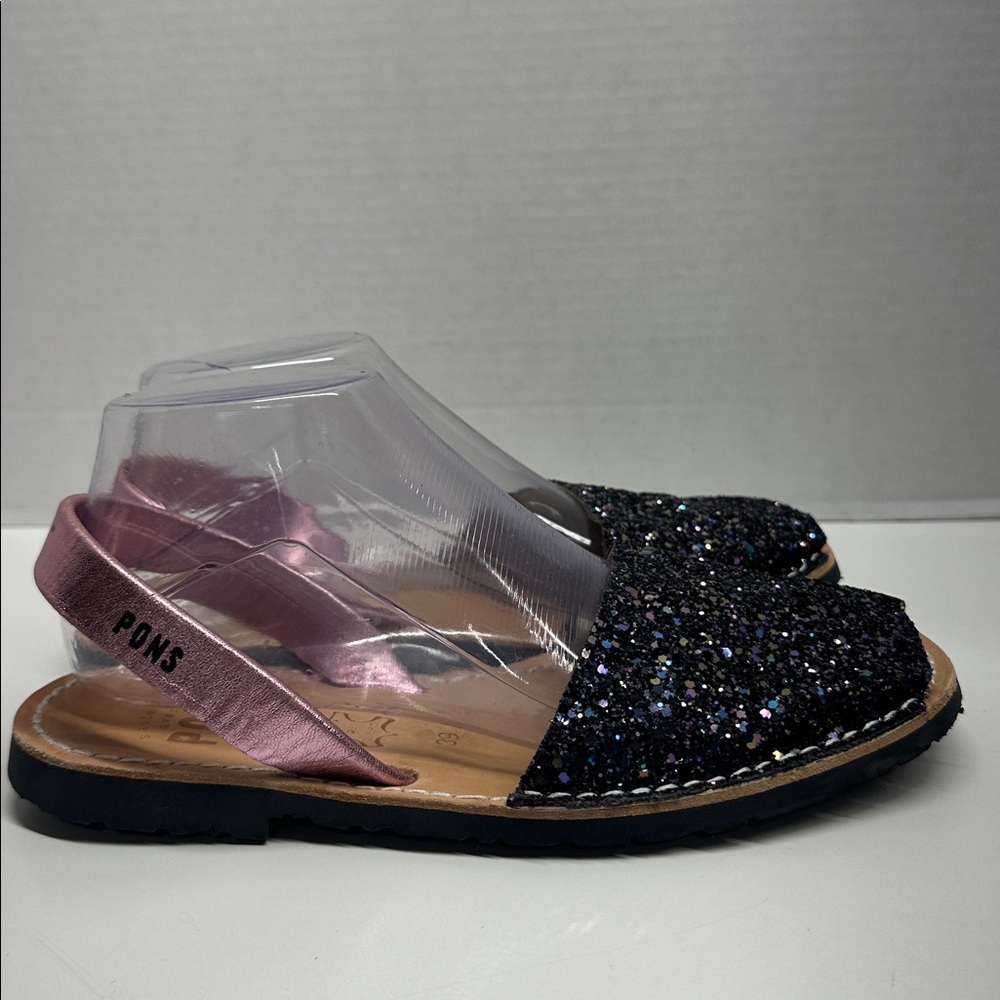 Pons Glitter Slingback Sandals Open Toe Shoes Metallic Sparkle Pink Size 39 / 9